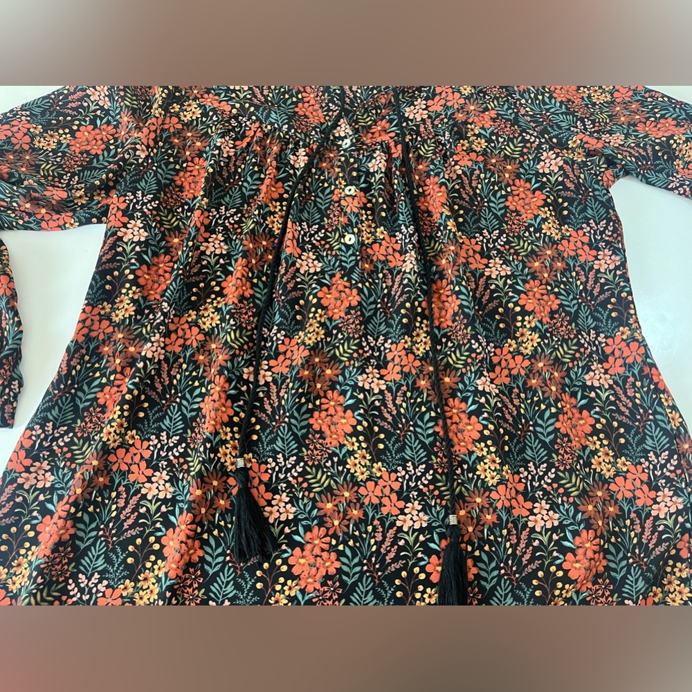 DR2 Daniel Rainn Floral Print Tassel Tie Neck High Low Blouse Size Large - Picture 7 of 9